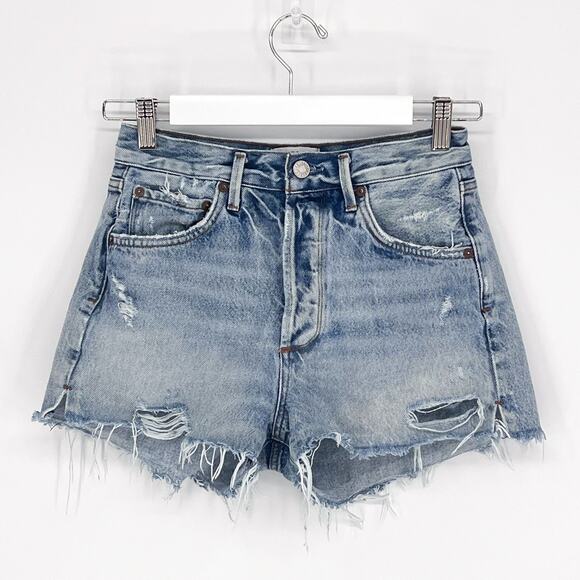 AGOLDE Jaden Cut Off Denim Shorts Women’s 25 Surreal Light Wash Distressed - Picture 2 of 5